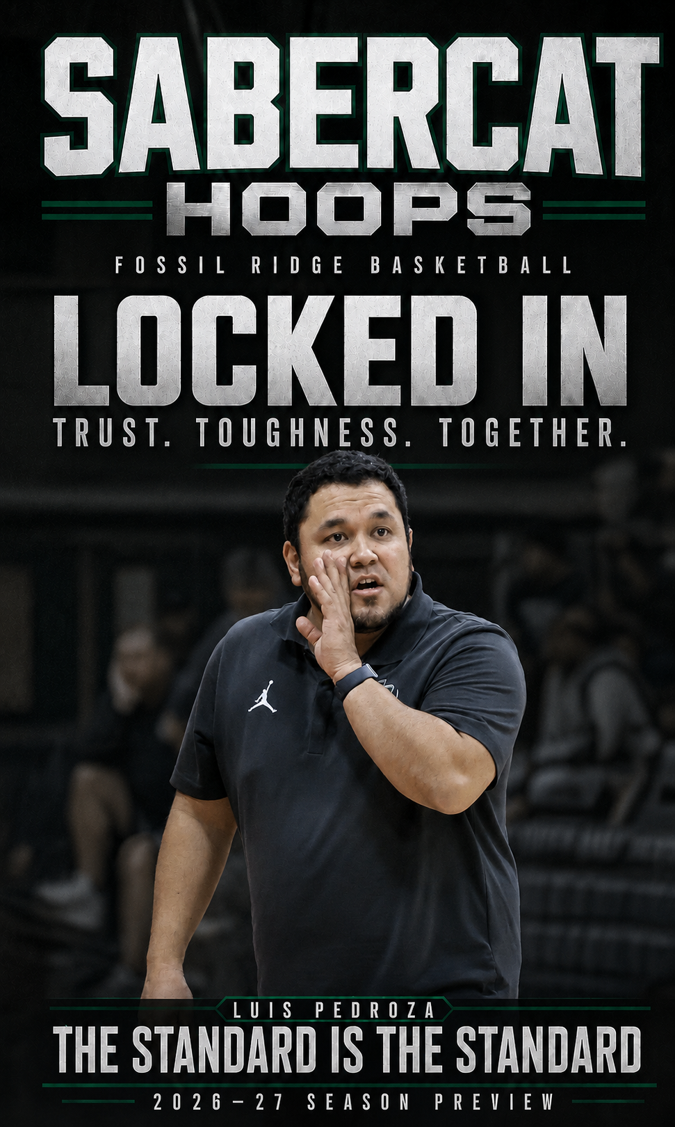 SaberCat Hoops magazine cover featuring Coach Luis Pedroza